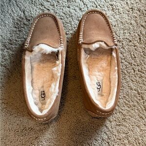 UGG Ansley Chestnut Suede Shearling-Lined Slip-On Moccasins (wide)